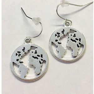 Round World Map Earrings
